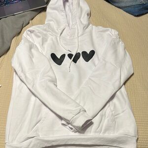 White Hoodie with Black Heart Design